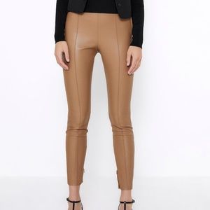 Zara Faux Leather Leggings with Front Seam - Caramel Color